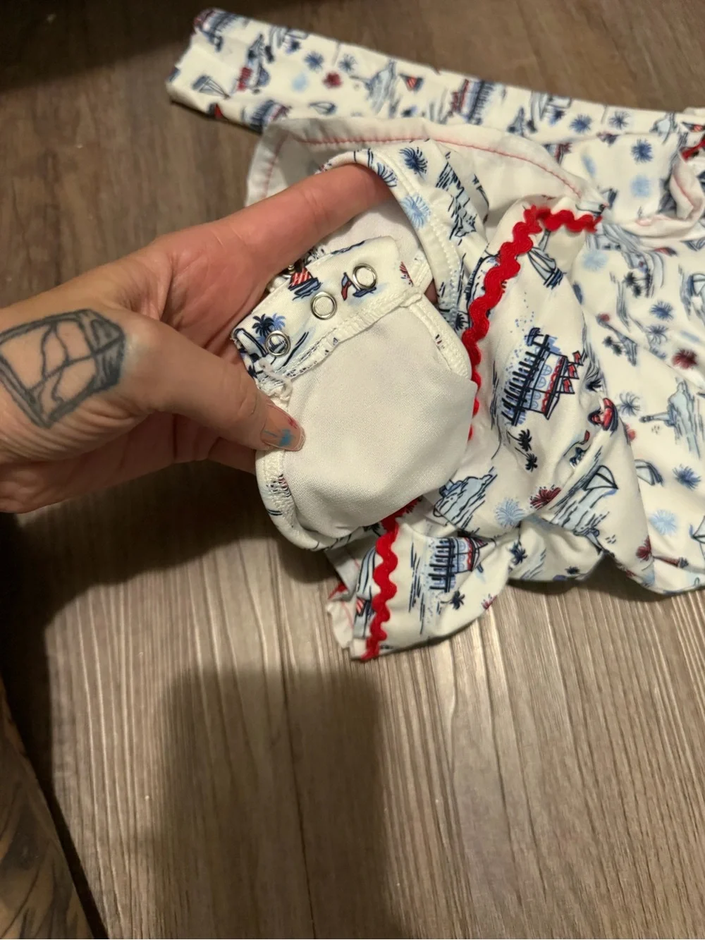 Long-Sleeve Swim Set in Cream with Red & Blue Nautical Print- 18month- nwot